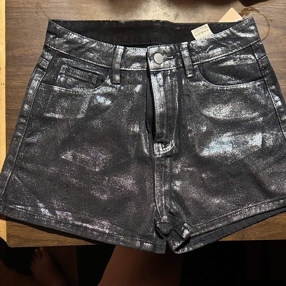 SHEIN Metallic Silver Jean Shorts